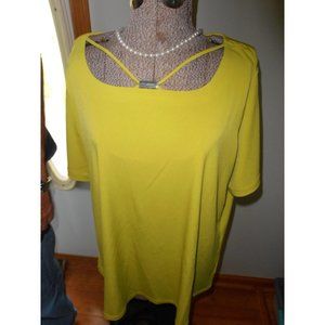 QVC Susan Graver Mustard Yellow Short Sleeve Sexy Polyester Spandex top Sz 1X